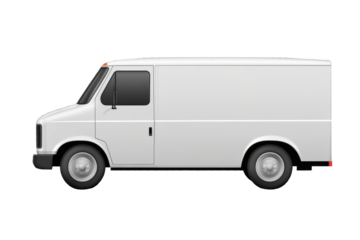 White delivery van parked facing right on a transparent background suitable for digital editing and graphic design projects during daytime