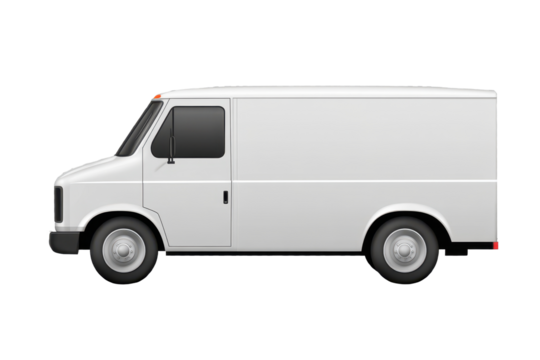 White delivery van parked facing right on a transparent background suitable for digital editing and graphic design projects during daytime