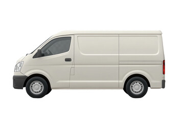 White delivery van parked on transparent background in a neutral setting with no distractions to focus on the vehicle's design and function