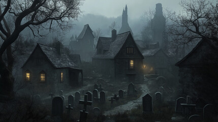 haunted house, spooky house, scary house, Halloween night, Halloween fog, misty night, creepy mansion, ghost house, eerie atmosphere, horror house, spooky landscape, haunted mansion, dark night, foggy