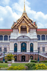 Vertical view of the Chakri Palace at the Grand Palace in Bangkok, Thailand in European and Thai style