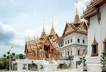 Abhorn Bimok Pavilion with Chakri Palace in the background at the Grand Palace in Bangkok, Thailand