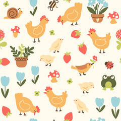Cute village animals seamless pattern
