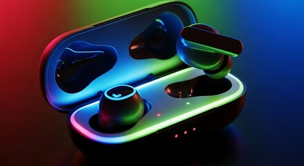 Wireless earbuds charging case: vibrant business tech image