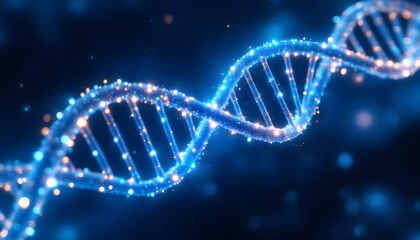 Glowing DNA double helix with depth of field effect