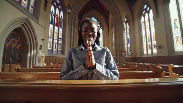 close up african american woman prayer in church hope