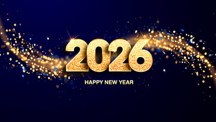 Fototapeta premium Gold and blue sign with the number 2026 on it