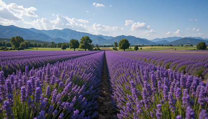 Purple lavender row in summer field with mountains in distance 16:9 3840x2160
