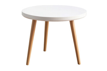 Scandinavian style small white round table with wooden legs perfect for modern home decor and minimalist interiors in living spaces or dining areas
