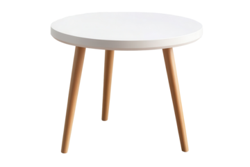 Scandinavian style small white round table with wooden legs perfect for modern home decor and minimalist interiors in living spaces or dining areas