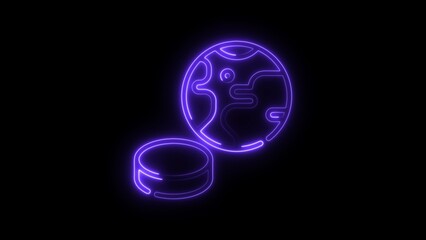 Purple Neon Hockey Puck and Planet Icon on Black Background Illustration earth globe