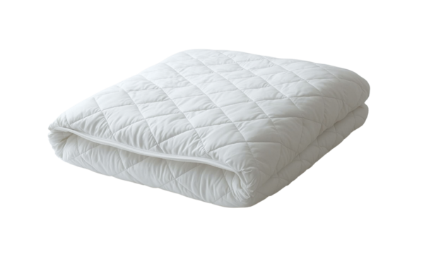 Folded quilt with a diamond pattern, showcasing a light color and soft texture, ideal for bedding and home decor. isolated on white background and transparent background