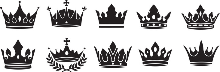 Ten crown illustrations in black and white background