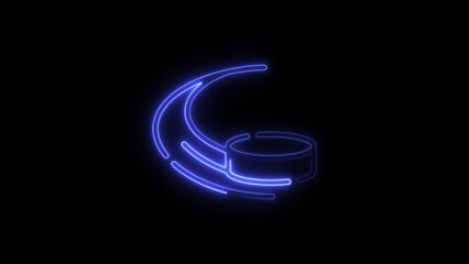 Blue Neon Hockey Puck and Curved Lines on Black Background Abstract Sports Illustration
