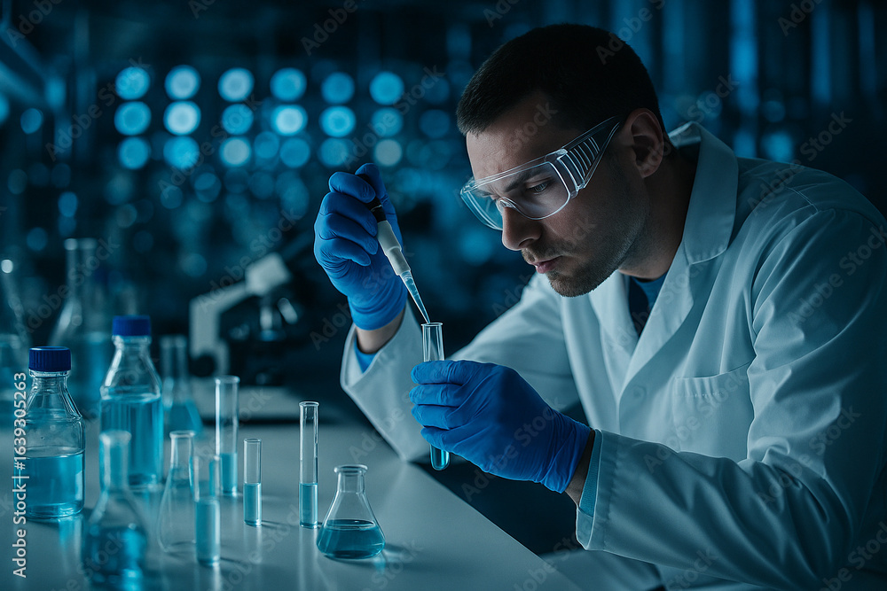 Aufkleber ai generated close up of a scientist using pipette with focus and precision in a high tech laborator