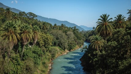 Obraz premium Scenic river and mountain vistas encountered on a summer journey