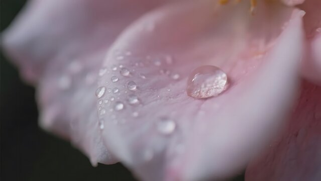 Close-up of a delicate pink rose petal with glistening water droplets - Powered by Adobe