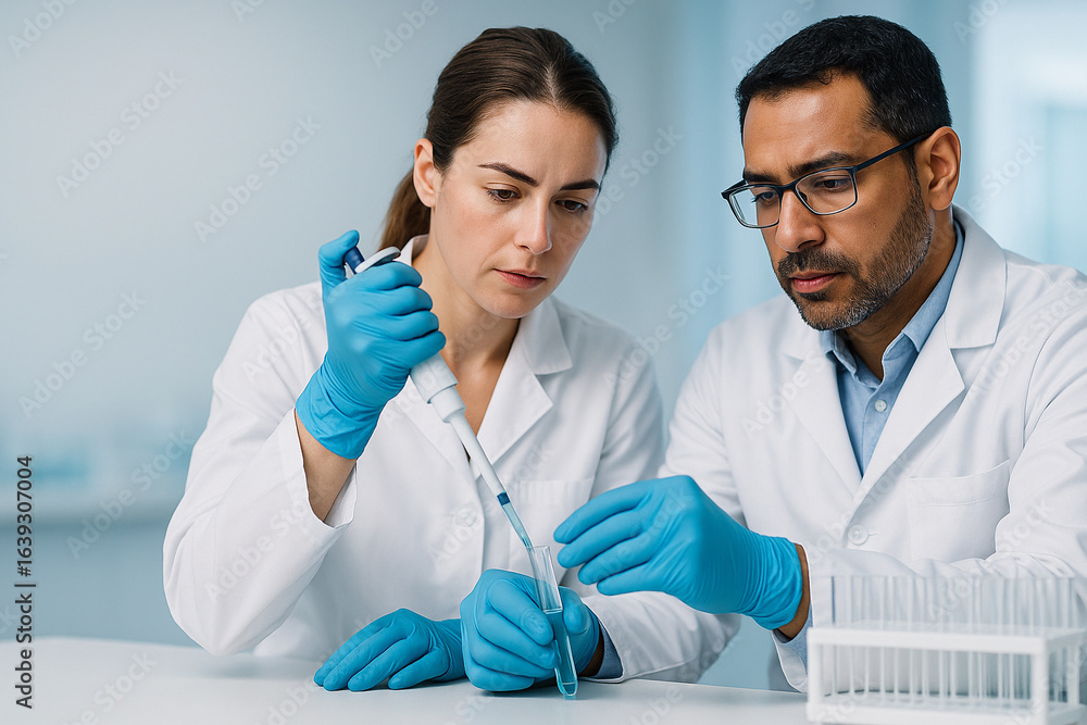 Aufkleber ai generated two scientists working precisely with micropipette in clean laboratory showing accuracy