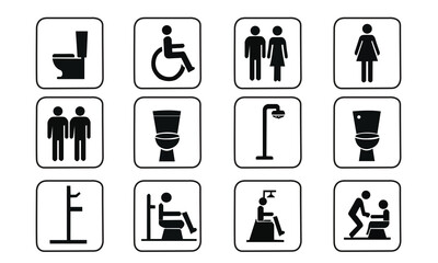 Hygiene Facility Toilet, Shower, and Accessibility Symbol Icons"