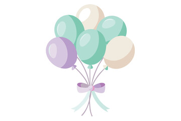 Pastel balloons with ribbon,celebration decorative elements,vector illustration for birthday,party,anniversary,isolated on white background