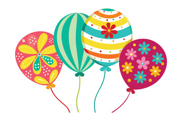 Festive collection of stylized balloons adorned with floral and geometric patterns vector illustration on white