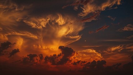 Fototapeta premium Sunset Scene Featuring Stormy Clouds in Red and Gold Hues