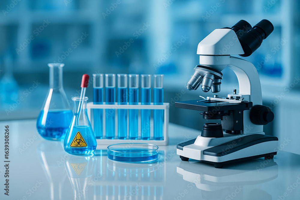 Aufkleber ai generated a professional science lab scene with test tubes microscope and clean surface evoking s