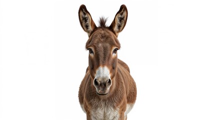 Obraz premium Isolated donkey photographed head-on against a white background with clipping path.