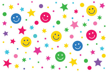 Cheerful background with stars circles and smile faces for party celebrations and joyful designs creates positive vibe
