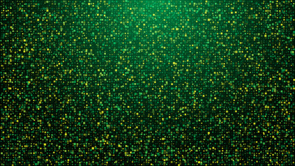 Vibrant green and gold particle background blending a futuristic digital effect with a festive sparkling style, ideal for holiday designs, sci-fi visuals, luxury branding, and celebration graphics.