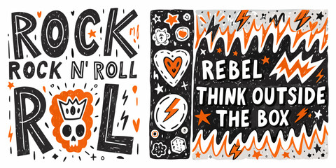 Rock and roll rebel think outside the box hand drawn illustration