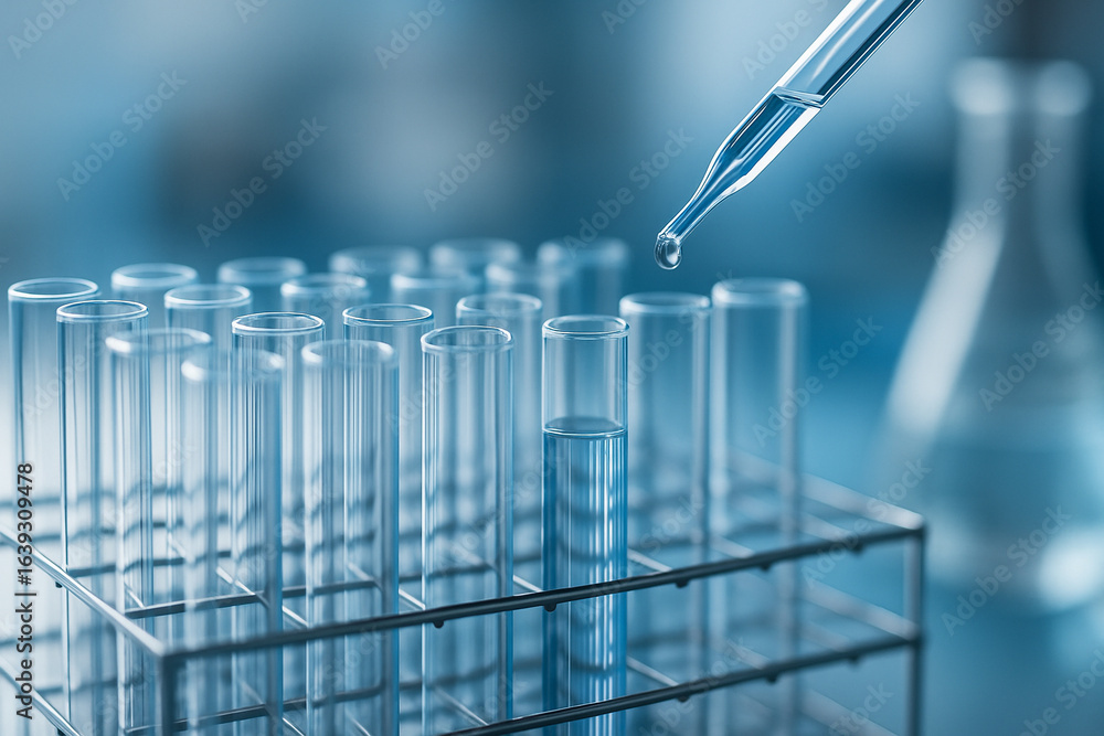 Aufkleber ai generated close up of glass test tubes with pipette in clean modern science lab showing precision
