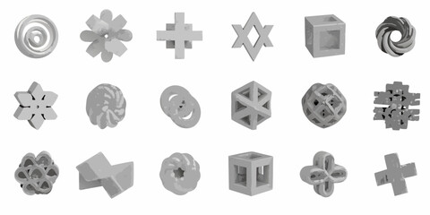 Collection of abstract 3d geometric shapes and forms
