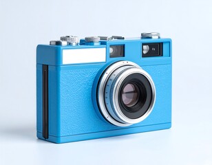 Retro blue camera on light background