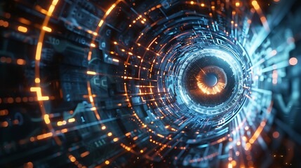 Obraz premium A vibrant fusion of technology, science, and design, featuring digital patterns, abstract shapes, and futuristic concepts. Dynamic waves, geometric grids, and colorful fractals create a stunning visua