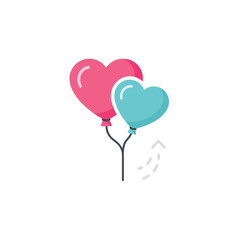 Vector art of two heart shaped balloons floating isolated on white background