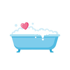 Vector art of blue bathtub with foam and pink heart isolated on white background