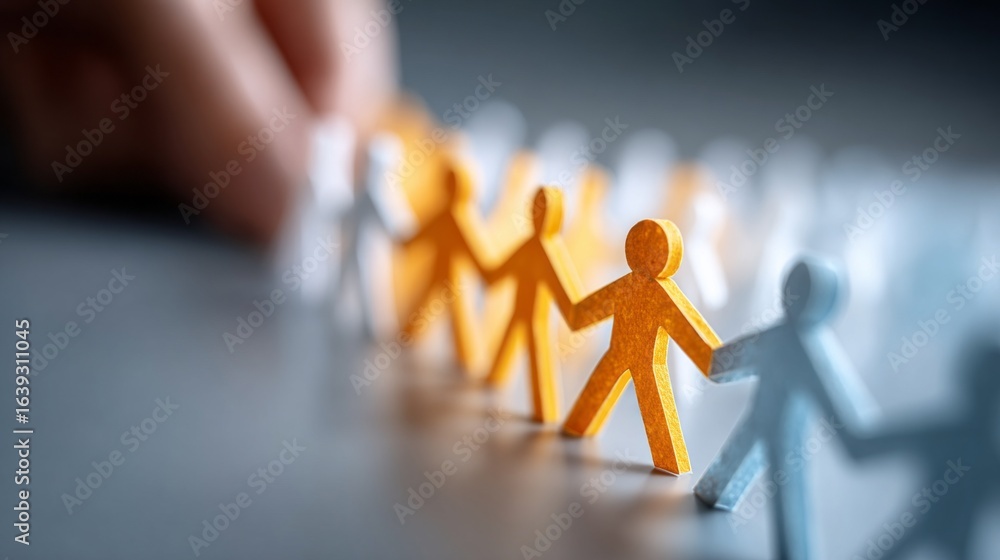 Aufkleber group of paper figures representing unity in a business setting during a collaborative activity in a