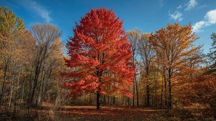 Fototapeta premium Brightly colored leaves in a forest during autumn