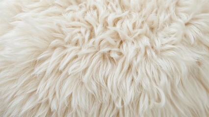 Zoomed-in look at white faux fur material. Background. Soft and snug textile.