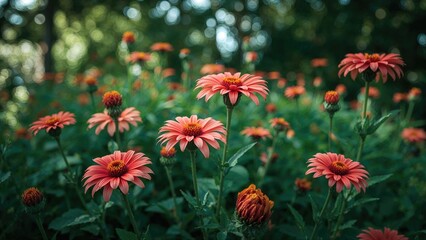 Vibrant blooms captured in a lush natural environment, softly focused up close.