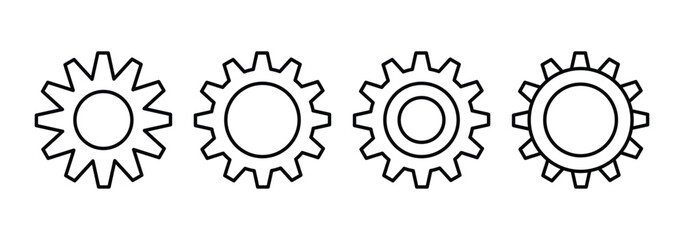 Gear line icons collection. System Settings and Cogwheel Icon Set. Tools Gear Icons. Vector illustrator