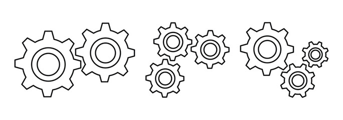 Gear line icons collection. System Settings and Cogwheel Icon Set. Tools Gear Icons. Vector illustrator
