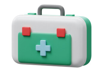 Obraz premium 白いと緑の救急箱の3Dレンダリング 透明な背景の応急処置キット