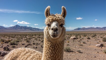 Obraz premium Llama and alpaca grazing in highland plains close to the Atacama Desert border