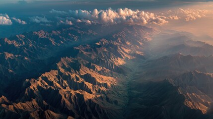 Vast Gobi Desert near Kashgar Xinjiang under Golden Sunset Light with Long Shadows over Rugged Terrain and Dramatic Clouds in National Geographic Style Wide Landscape
