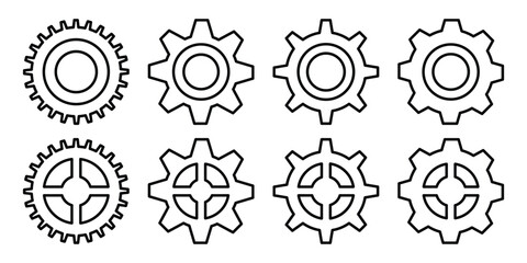 Gear line icons collection. System Settings and Cogwheel Icon Set. Tools Gear Icons. Vector illustrator