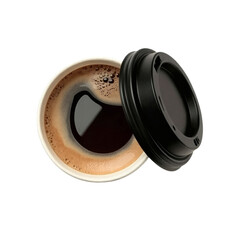 A disposable coffee cup with a black plastic lid on transparent background