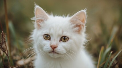 Sweet little face of a light-colored feline
