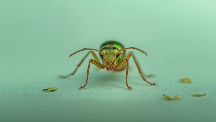 Close-up of a vibrant green tree ant Stunning ants set against a lush green backdrop